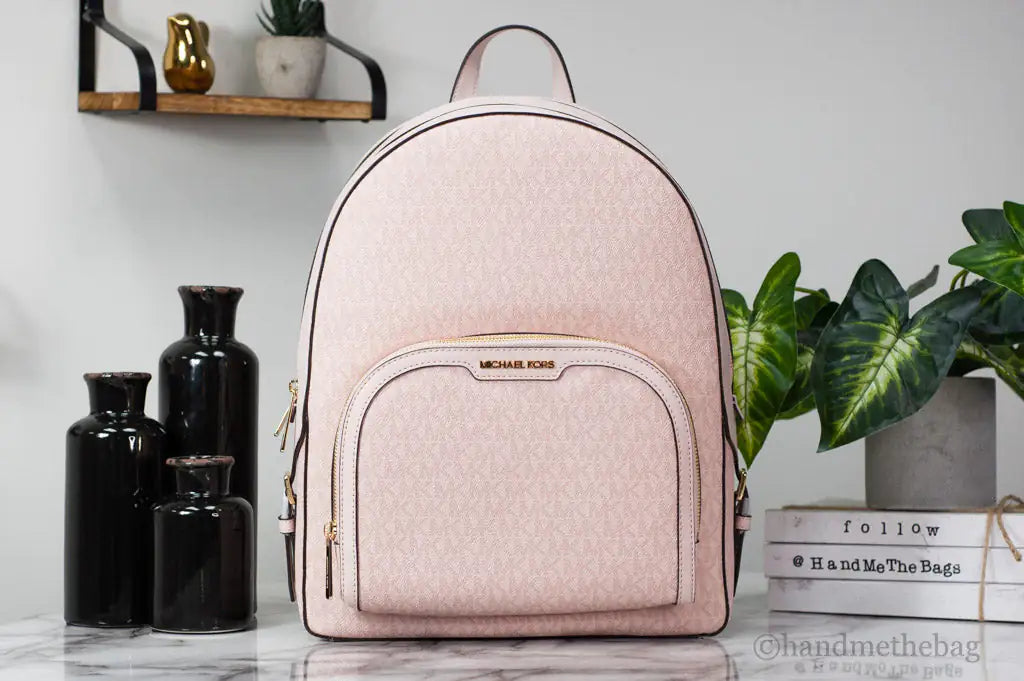 Michael Kors Jaycee Large Dark Powder Blush PVC Zip Pocket Backpack Bookbag