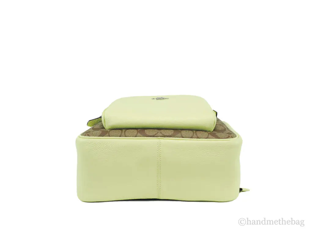 Coach Court Signature Leather Khaki Pale Lime Medium Backpack