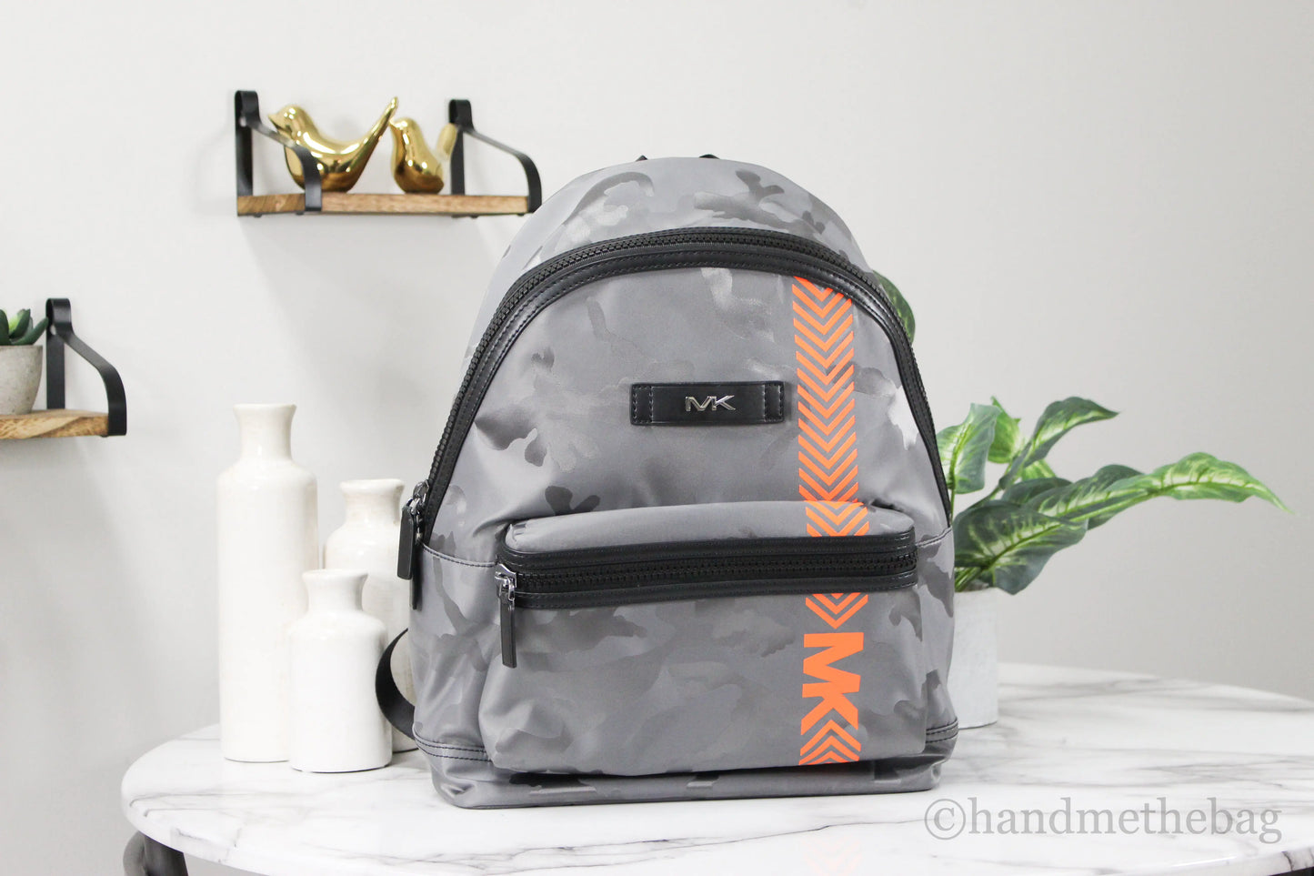 Michael Kors Kent Nylon Grey Camo Orange Neon Backpack