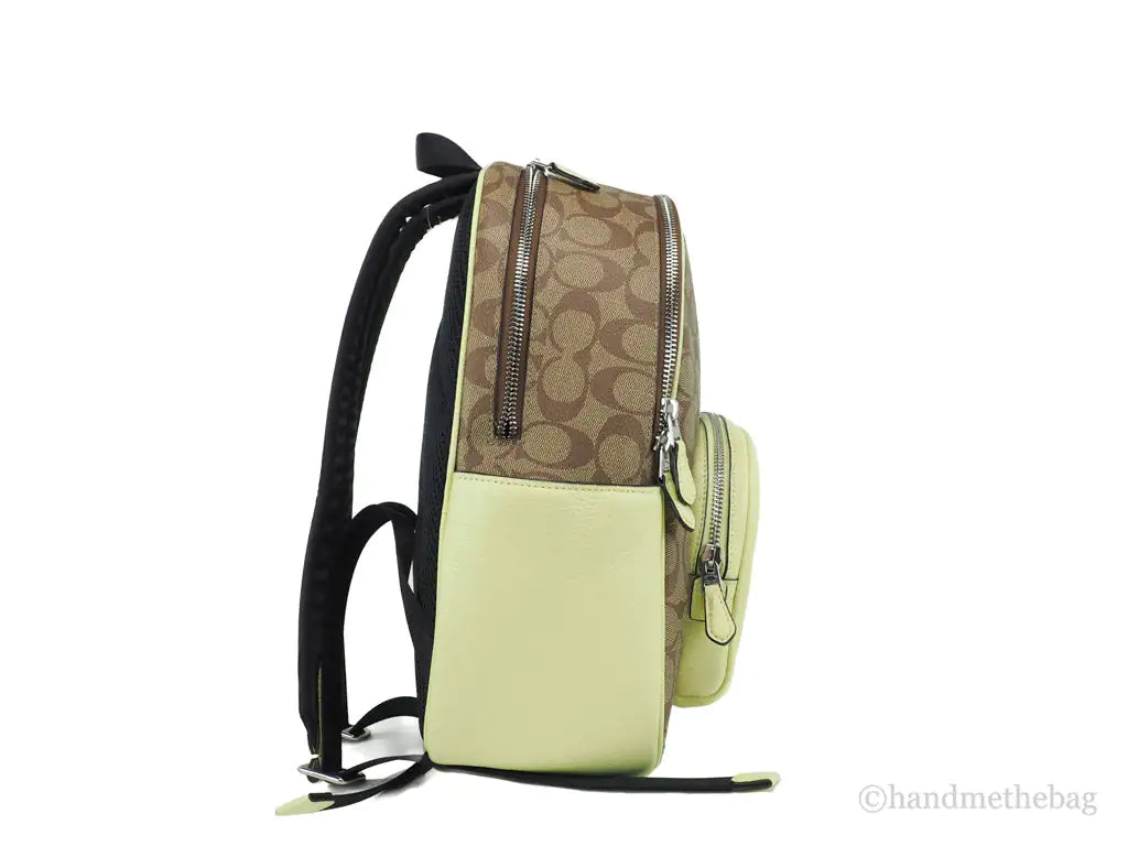 Coach Court Signature Leather Khaki Pale Lime Medium Backpack