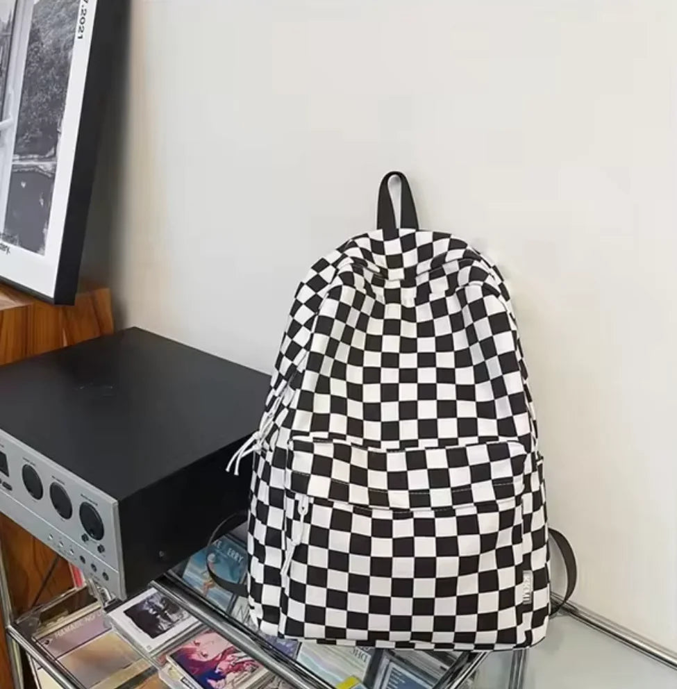 Checkered Colour School Backpack for Boys and Girls - Stylish Japanese Junior High School Bag