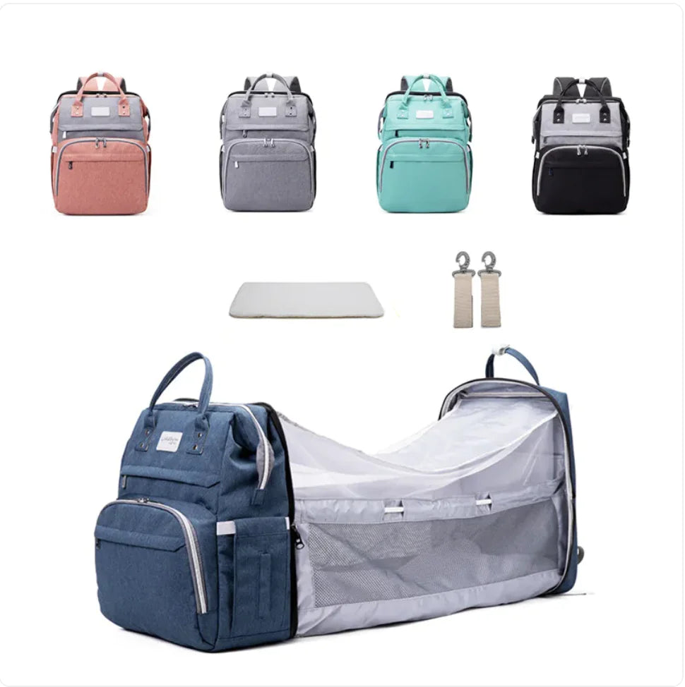 Multifunctional Maternity Diaper Backpack with Removable Mosquito Net and Baby Crib