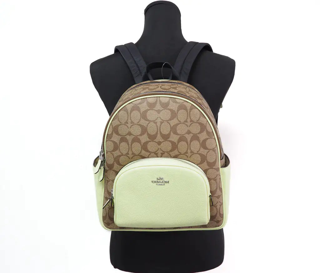 Coach Court Signature Leather Khaki Pale Lime Medium Backpack