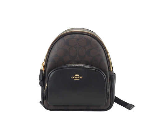 Coach (C8604) Mini Court Brown Black Signature Coated Canvas Backpack Bag