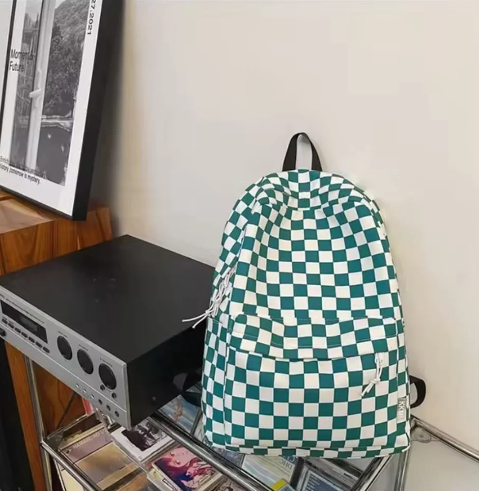 Checkered Colour School Backpack for Boys and Girls - Stylish Japanese Junior High School Bag