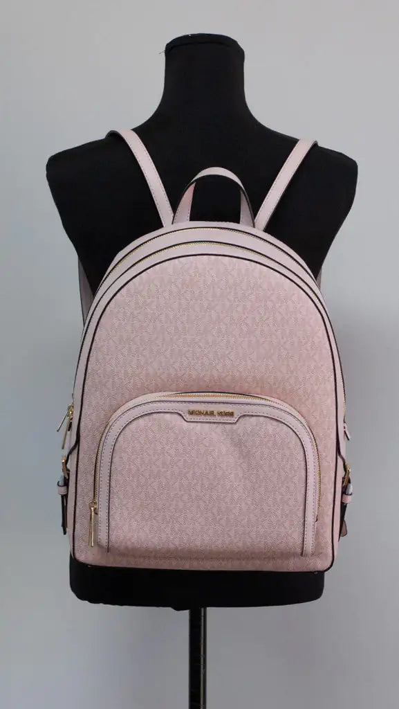 Michael Kors Jaycee Large Dark Powder Blush PVC Zip Pocket Backpack Bookbag