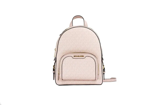 Michael Kors Jaycee Medium Light Powder Blush Signature PVC Zip Pocket Backpack Bookbag