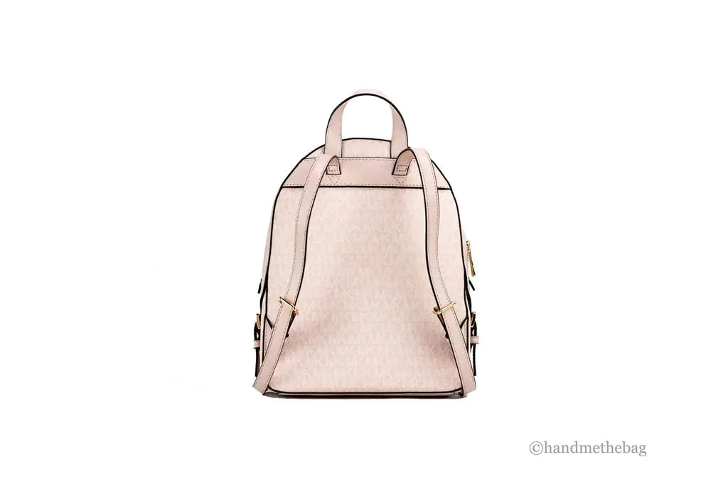 Michael Kors Jaycee Medium Light Powder Blush Signature PVC Zip Pocket Backpack Bookbag