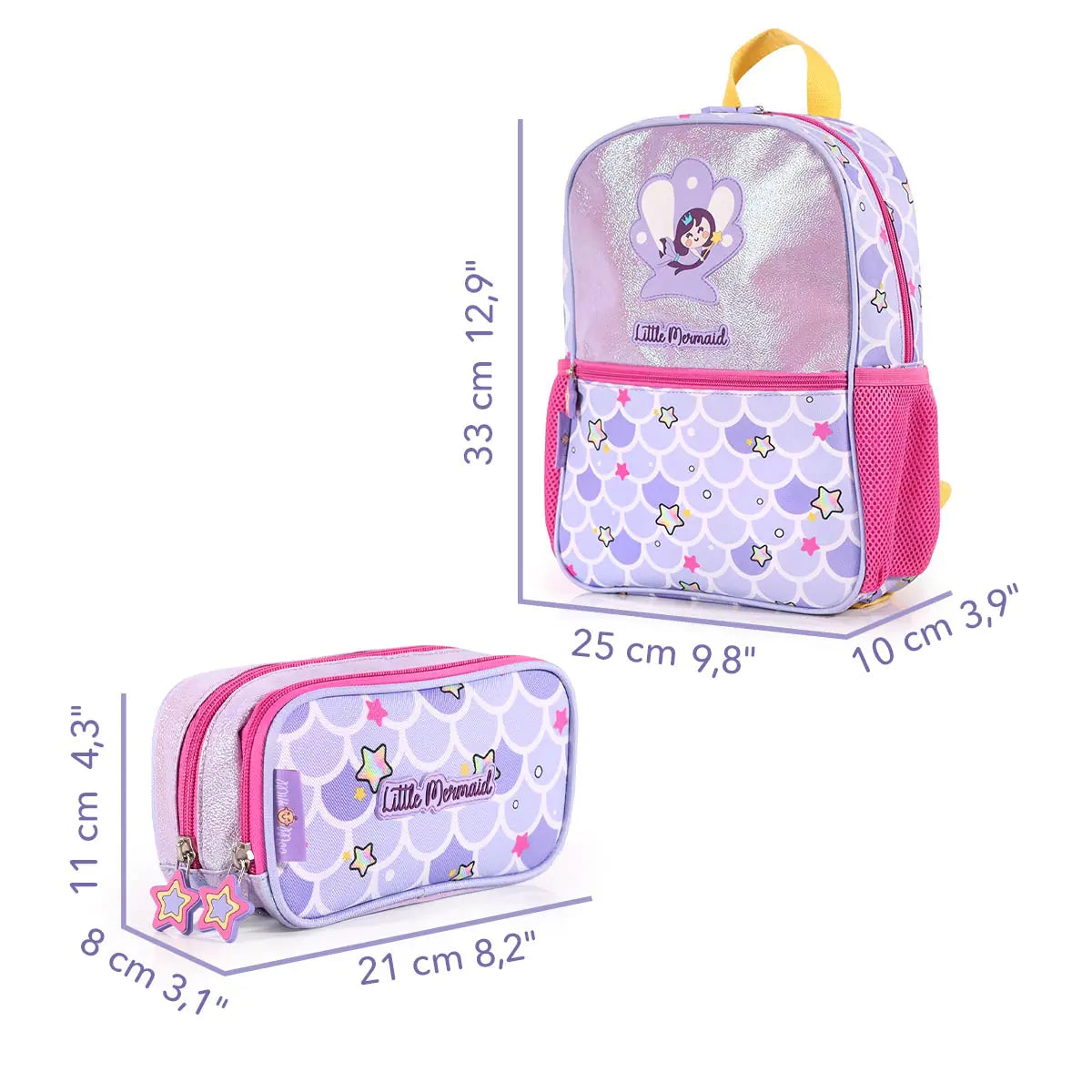 Milk&Moo Children's Backpack and Pencil Case School Set Glittering Mermaid